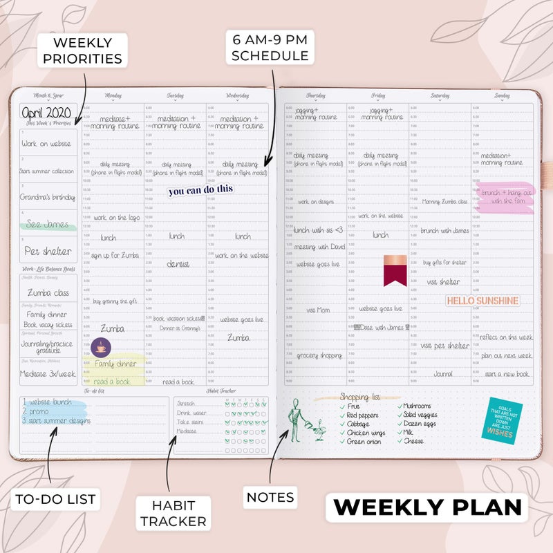 GoGirl Planner PRO Schedule - Undated Planner with Hourly Time Slots, Monthly, Weekly & Daily Organizer, Appointment Book for time Management, 7"x10" Hardcover, Lasts 1 Year - Rose Gold - Image 3